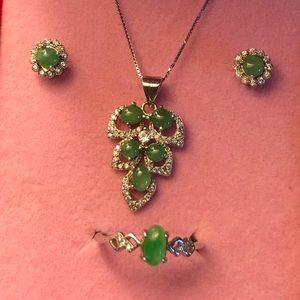 Natural Jadeite Jewelry Set S925 silver inlay